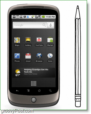 Google Nexus One är lika hög / tjock som en penna
