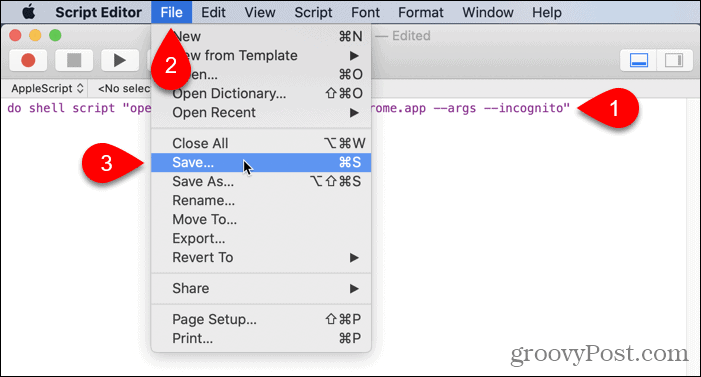 Gå till File> Save in Script Editor på Mac