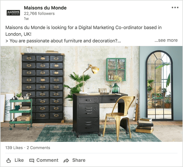 Den optimala storleken för LinkedIn-matningsbilder är 180 x 110 pixlar.