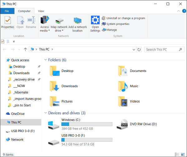 Gör Windows 10 File Explorer öppen för den här datorn i stället för snabbåtkomst