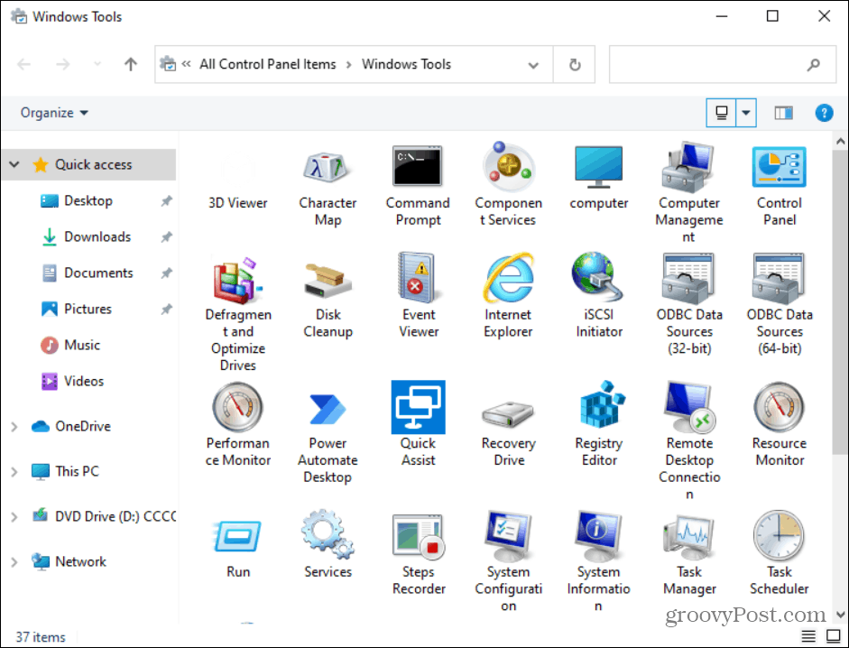 objekt i mappen Windows Verktyg