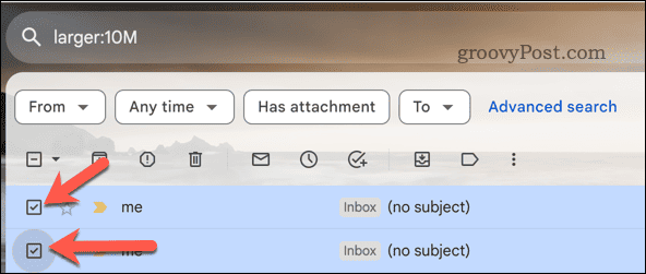 Välj Gmail-e-postmeddelanden i sökresultaten