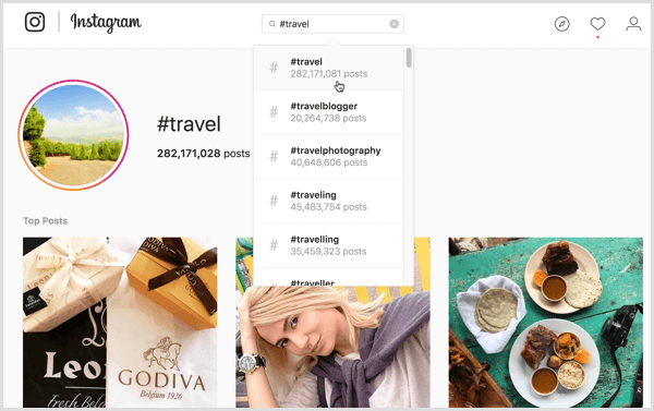 För vissa Instagram-hashtag-sökningar kan olika användare se olika innehållsresultat.