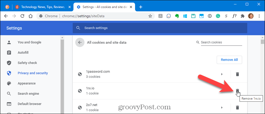 Ta bort cookies för en webbplats i Chrome