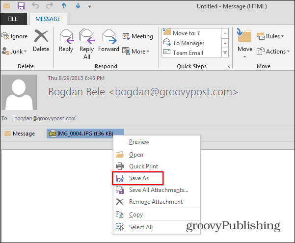 Ändra storlek på Outlook 2013 Spara storleksbild