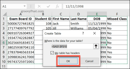 Skapa en standardtabell i Excel