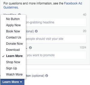 facebook karusell annons bild uppmaning till åtgärd knappval