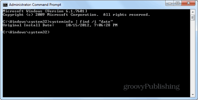 Windows installationsdatum cmd-prompt systeminfo enter