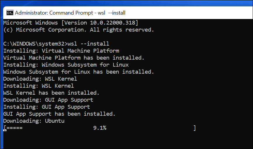 WSL och Ubuntu installeras