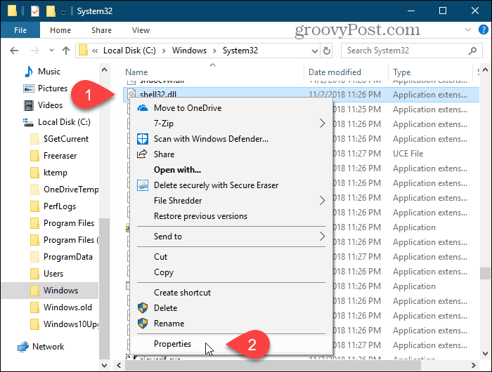 Välj Egenskaper för en mapp i Windows