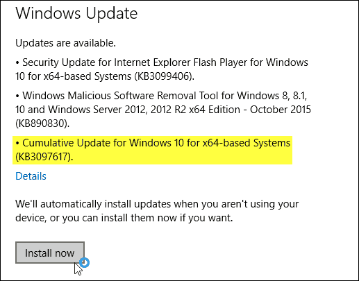 Windows 10-uppdatering KB3097617