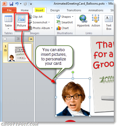 sätt in bilder i gratulationskort från powerpoint