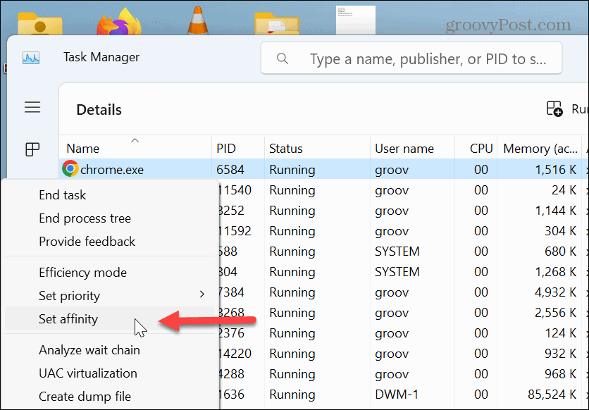 App CPU-användning på Windows 11