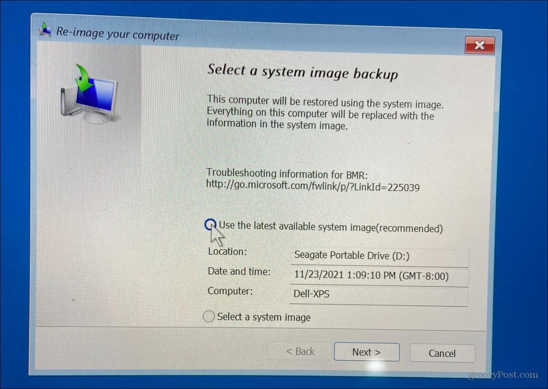 Välj System Image Backup
