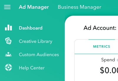Ad Manager har fyra huvudsektioner som du kan komma åt längst upp till vänster på sidan.