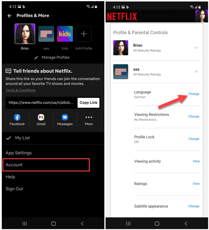 Netflix Android-appkonto