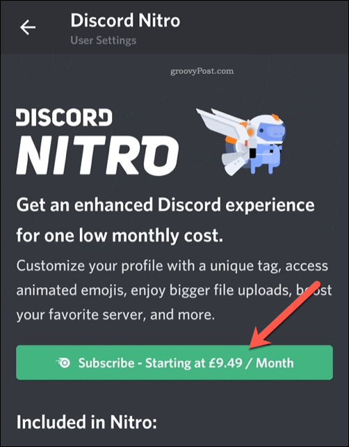Discord Nitro Mobile Prenumerationsknapp