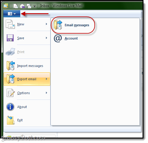 Windows Live Mail: Exportera e-postmeddelanden