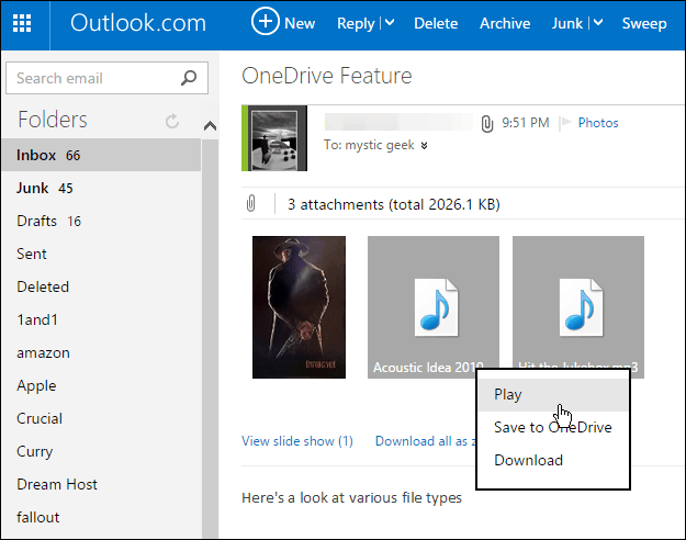 Spara Outlook.com-bilagor till OneDrive med ett klick