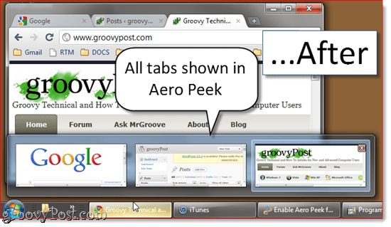 Hur man aktiverar Aero Peek för alla flikar i Google Chrome