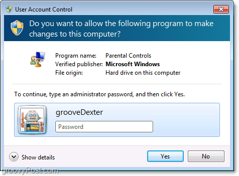 Du kan åsidosätta en begränsning av föräldrakontrollen i Windows 7 genom att ange ett administratörslösenord