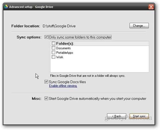 google drive selektiv synkronisering