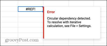 google sheets cirkulär referens