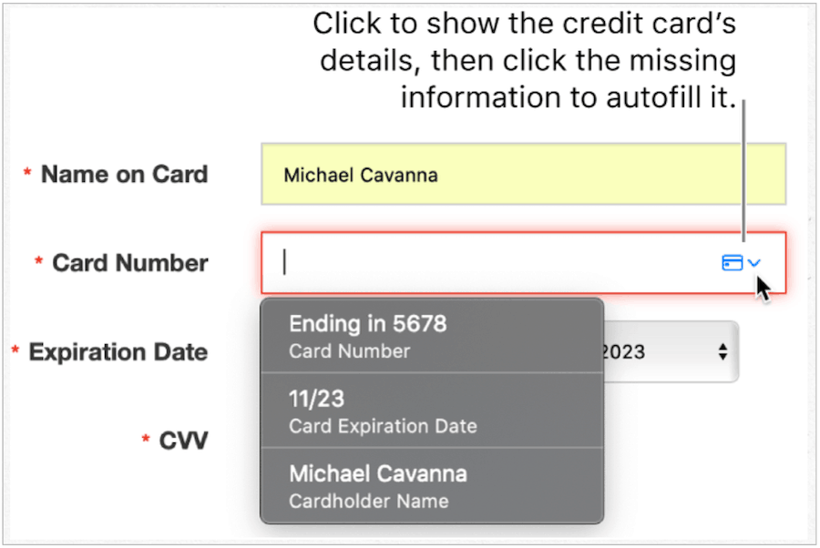 iCloud nyckelring kreditkort