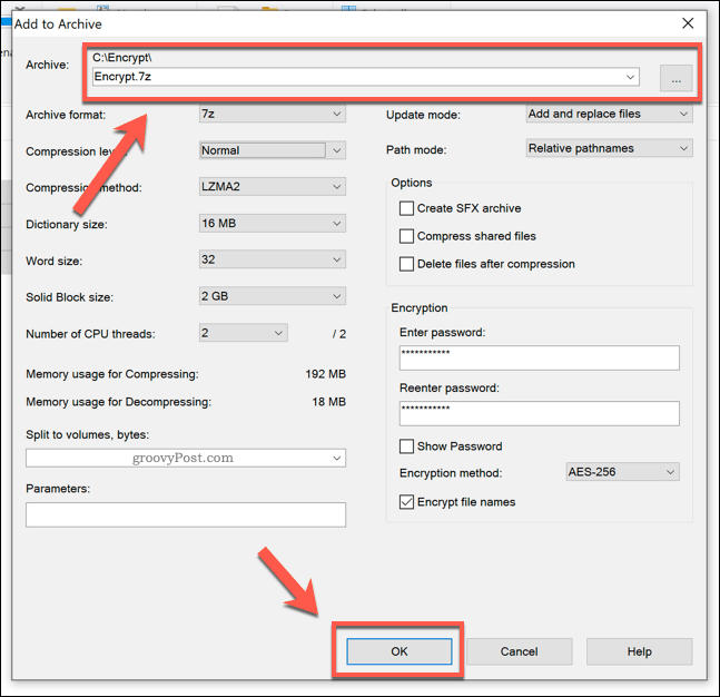 Skapa ett 7zip-arkiv i Windows 10