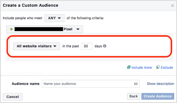 Standard för Facebook-webbplatsens anpassade publik
