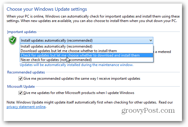 Gör att Windows 8 visar ett skrivbordsmeddelande för uppdateringar