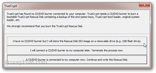 TrueCrypt Ingen CD / DVD-brännare