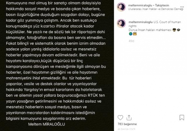 Skådespelerskan Meltem Miraloğlu, förnek inte nyheten som skilde sig!