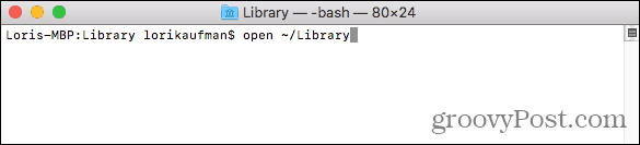 Öppna bibliotekmappen i Finder från terminalen på Mac