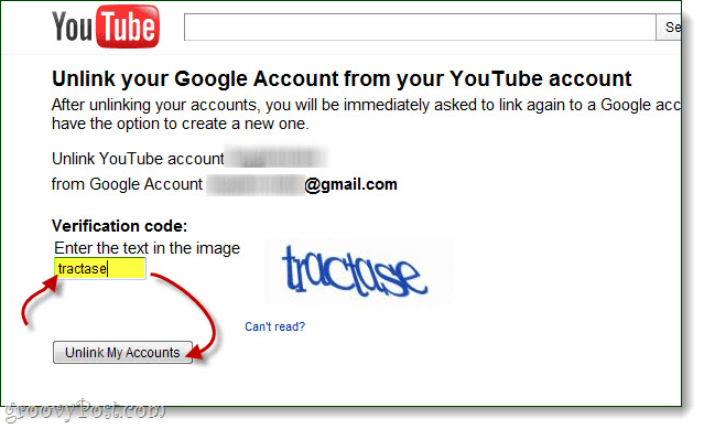 bekräfta att du vill koppla bort dina Google- och YouTube-konton