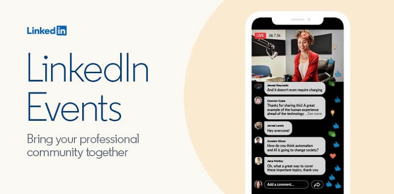 Nytt LinkedIn Virtual Events-verktyg som låter människor skapa och sända videohändelser via sin plattform.