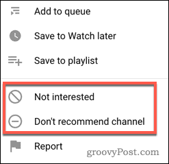 Stoppa en YouTube-video eller kanal rekommenderas