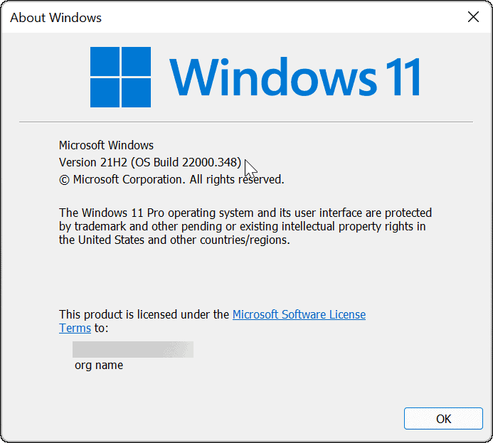 Version och bygg Windows 11 via winver-kommando