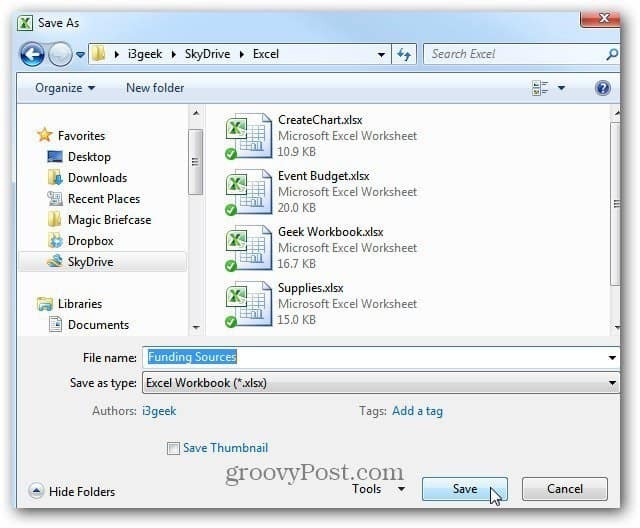 Spara Excel-dokument på SkyDrive