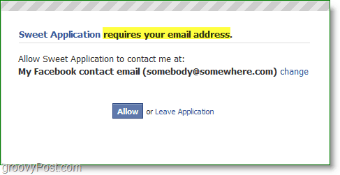 Skärmdump av e-postadress på Facebook - kräver din e-postadress