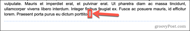 slutet av stycket google docs