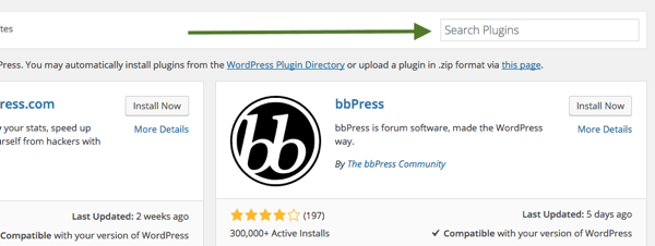 wordpress plugin-sökning