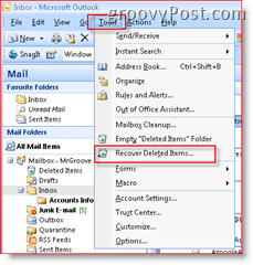 Visa funktionen Återställ raderade objekt i Outlook-inkorgen