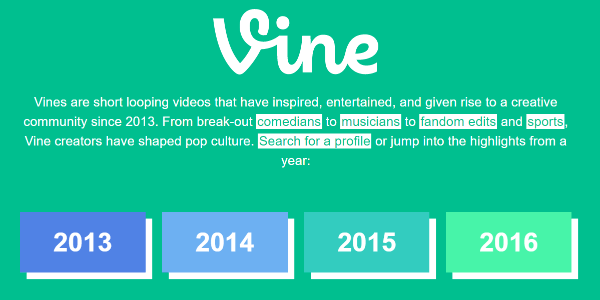 Twitter rullade tyst ut ett Vine Archive från 2013 till 2016 på Vine-webbplatsen.