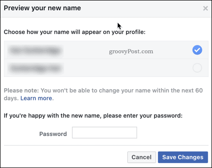 Bekräftar en Facebook-namnändring