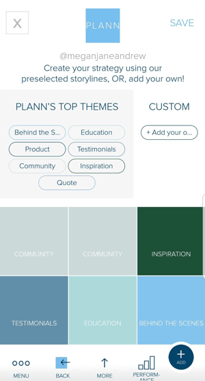 Använd färgkodade platshållare i Plann för att planera ditt Instagram-flödeinnehåll.