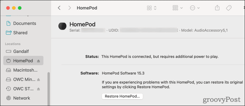 Återställ HomePod från macOS