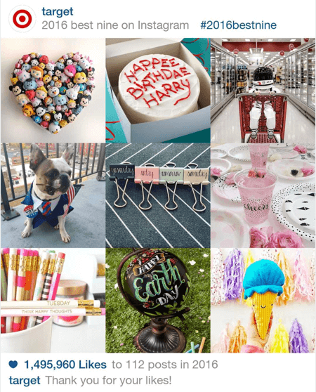 Här är ett exempel på Targets nio bästa Instagram-inlägg 2016.