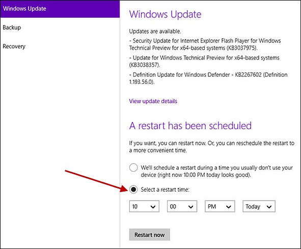Schema Windows Update startar om i Windows 10