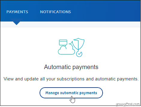 PayPal-klick Hantera autobetalningar